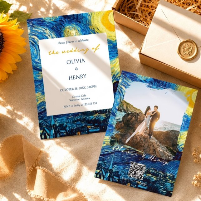Faire-part de mariage Code QR Photo Nuit Étoilée d (Créateur téléchargé)