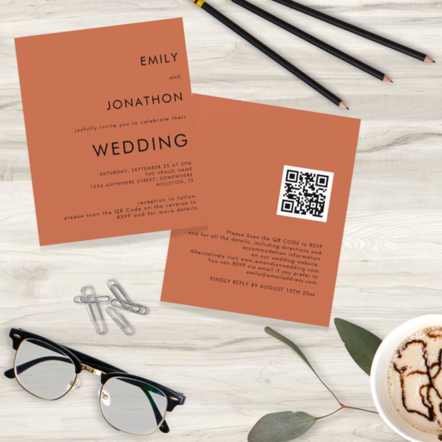 Faire-part de mariage Code QR Terracotta Budget Si (Créateur téléchargé)