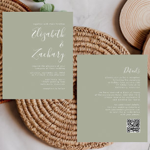 Faire-part de mariage Code QR Vert Sauge Budget Sc