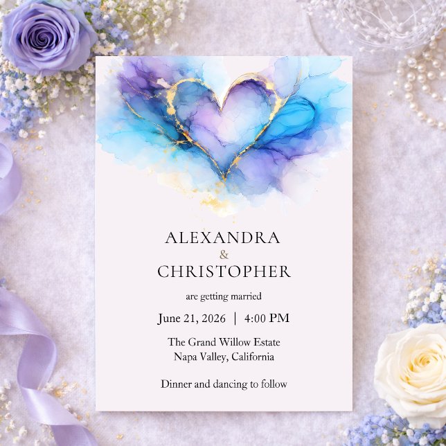 Faire-part de mariage coeur abstrait bleu violet o (Créateur téléchargé)