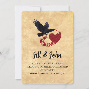 Faire-part de mariage Cœur de rose et corbeau goth
