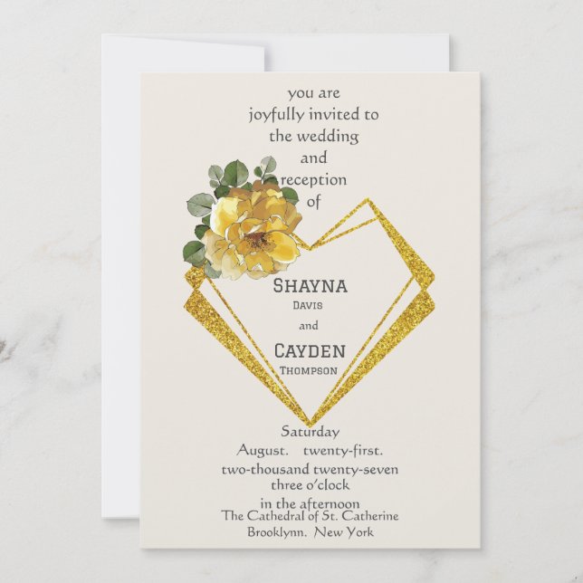Faire-part de mariage cœur géométrique en fleurs (Devant)