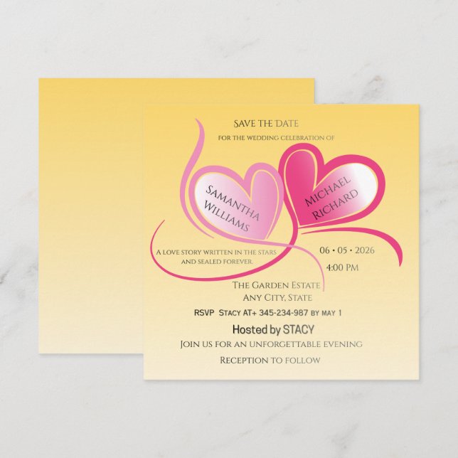 Faire-part de mariage Cœur romantique – (Devant / Derrière)