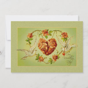 Faire-part de mariage Coeur Rose de la colombe vin