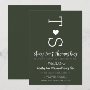 Faire-part de mariage cœur typographie vert olive