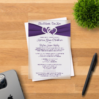 Faire-part de mariage Cœurs d'amour violets