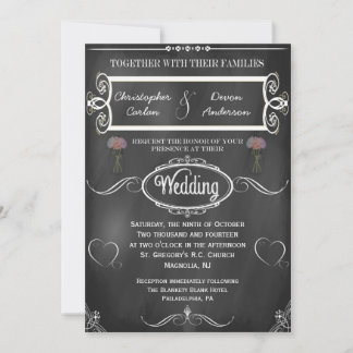 Faire-part de mariage Coeurs et fleurs en tableau