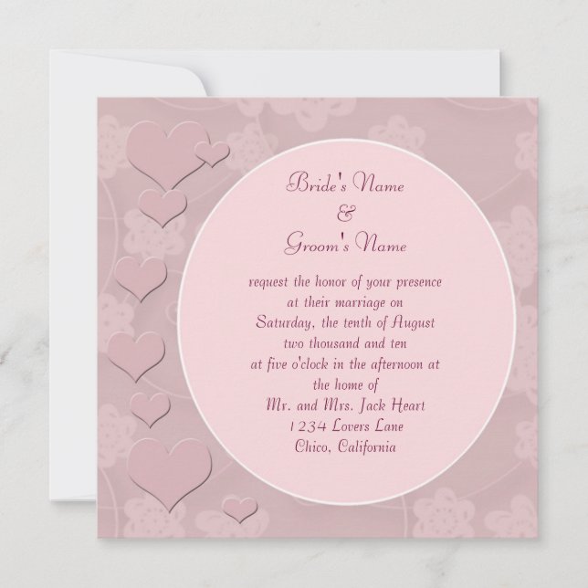 Faire-part de mariage coeurs roses modernes (Devant)