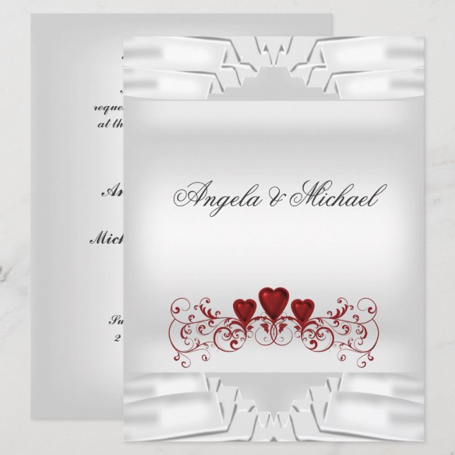 Faire-part de mariage coeurs rouges blancs grand (Devant / Derrière)