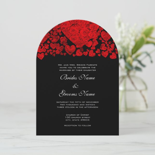 Faire-part de mariage Cœurs rouges Roses (Debout devant)