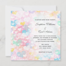 Faire-part de mariage coeurs superposés pastel