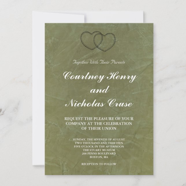 Faire-part de mariage Cœurs verts toscans (Devant)