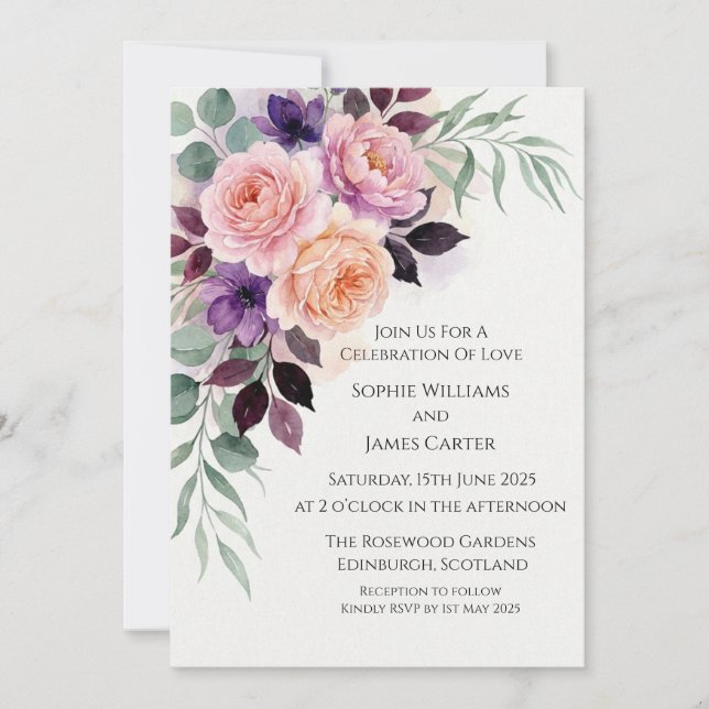 Faire-part de mariage Coin Rose Blush Plum (Devant)