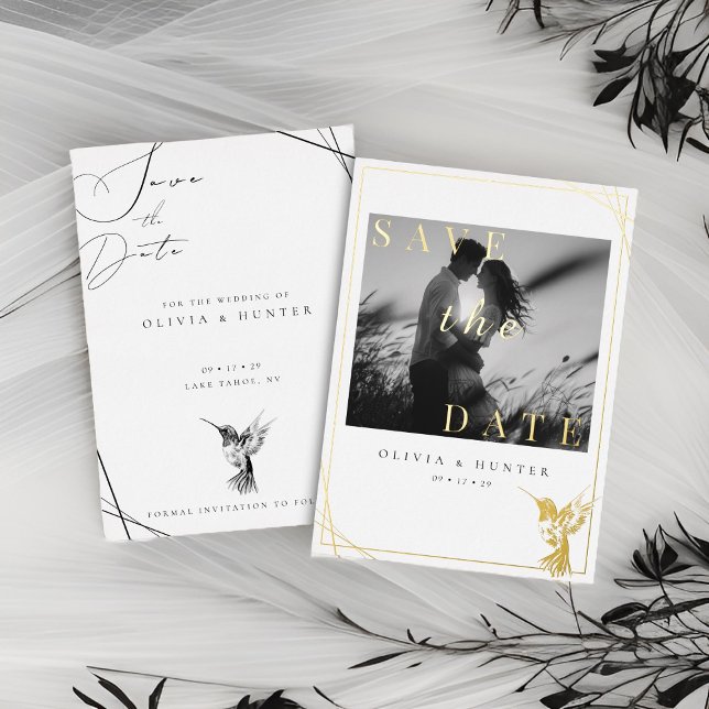 Faire-part de mariage colibri noir et blanc (Créateur téléchargé)