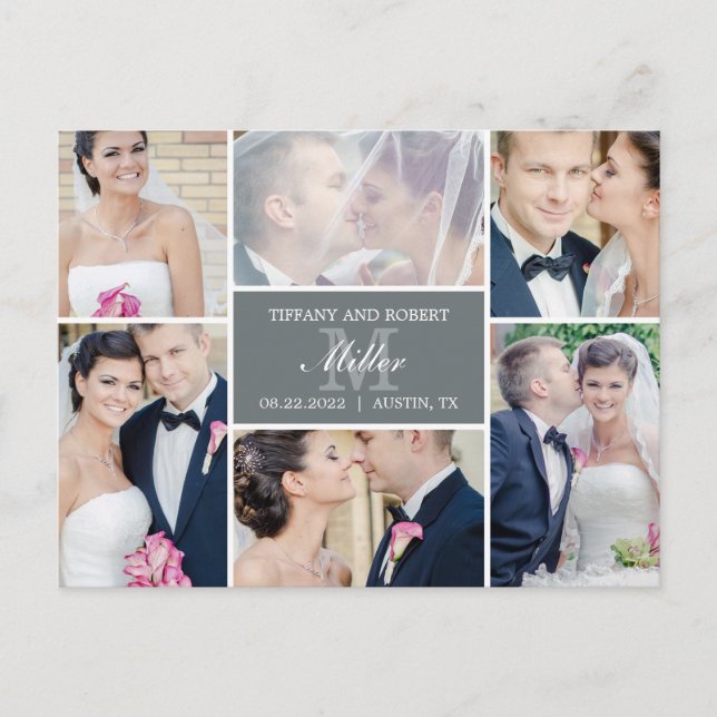 Faire-part de mariage Collage Monogramme - Gris (Devant)