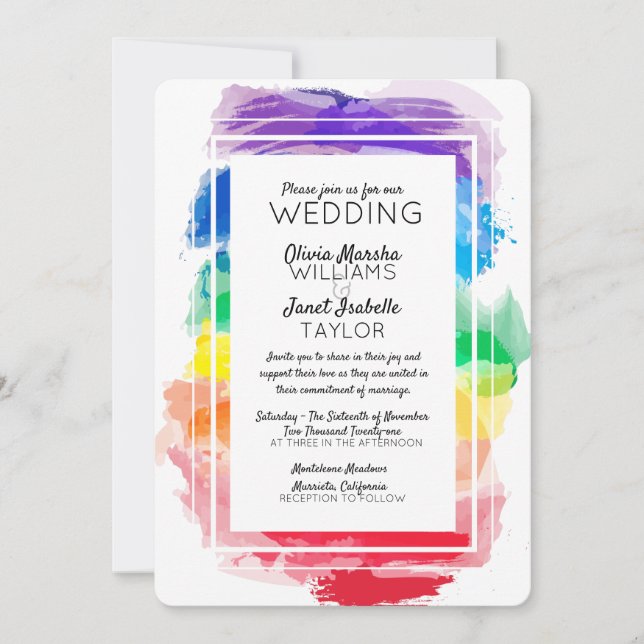 Faire-part de mariage Collection Aquarelles Arc-en (Devant)