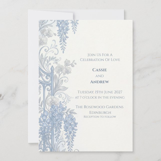 Faire-part de mariage Colombe Ruban Nœud Bleu Blus (Devant)
