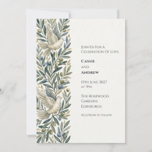 Faire-part de mariage Colombe Ruban Nœud Bleu Blus