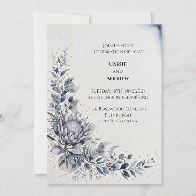 Faire-part de mariage Colombe Ruban Nœud Bleu Blus (Devant)