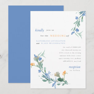 Faire-part de mariage coloré de fleurs sauvages bl