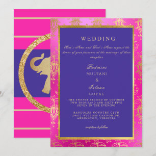 Faire-part de mariage coloré rose et bleu royal