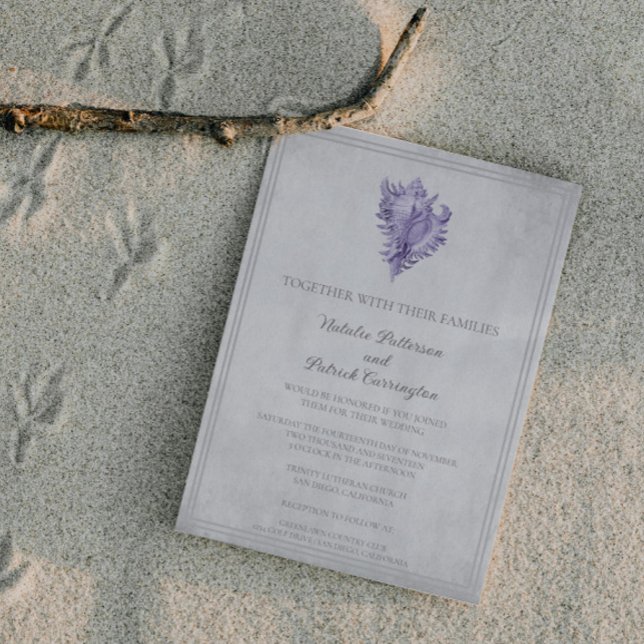 Faire-part de mariage conch violet (Purple Conch Shell Wedding Invitation)