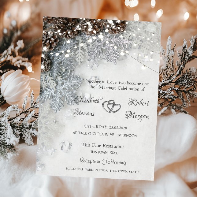 Faire-part de mariage Cônes de pin, Flocons de nei (Créateur téléchargé)