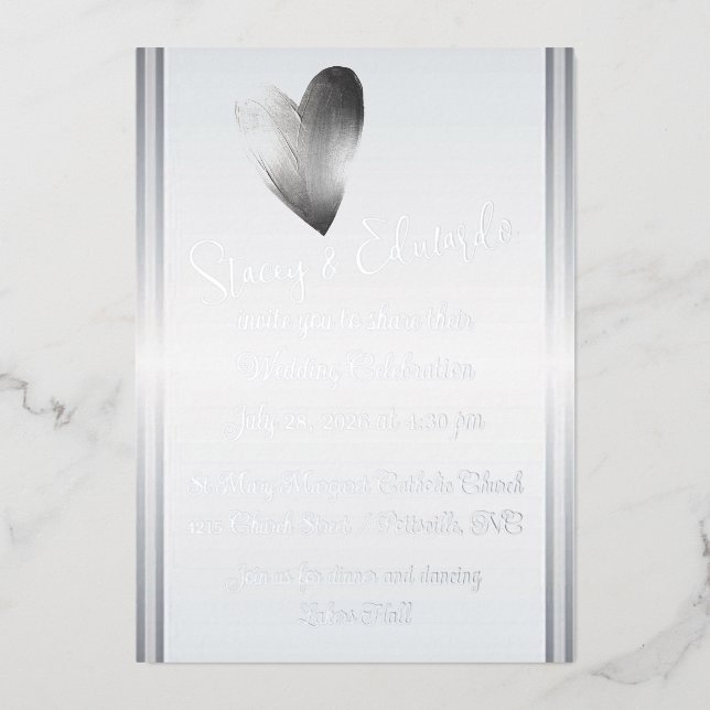 Faire-part de mariage contemporain cœur feuille d' (Recto)