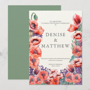 Faire-part de mariage coquelicot avec dos en basil