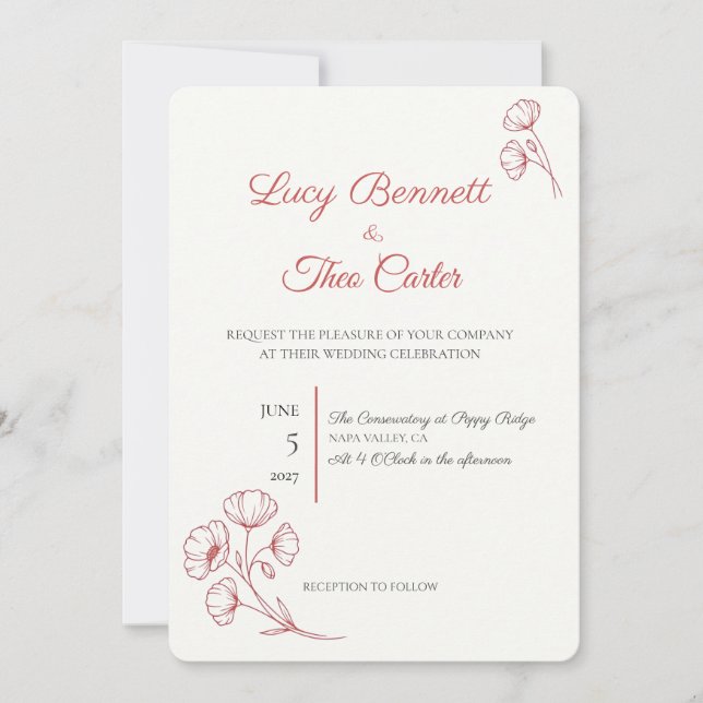 Faire-part de mariage Coquelicot Écarlate (Devant)