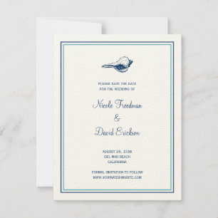 Faire-part de mariage coquillage bleu, save the da