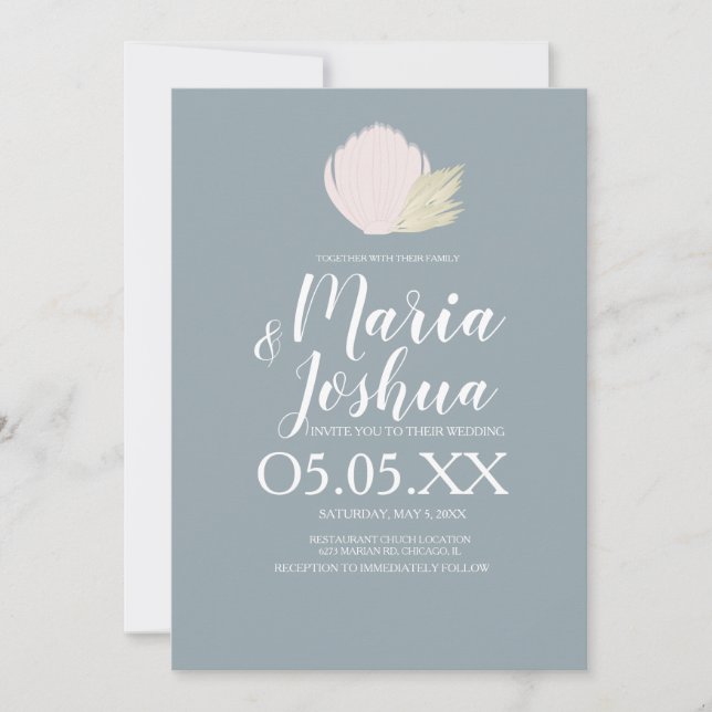 Faire-part de mariage coquillage plage Pampas (Devant)