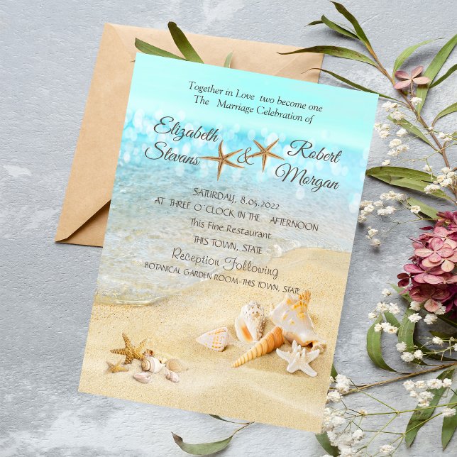 Faire-part de mariage Coquillages de plage Sable (Créateur téléchargé)