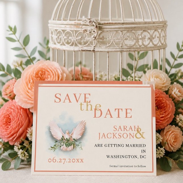 Faire-part de mariage corail colombes romantiques (Créateur téléchargé)