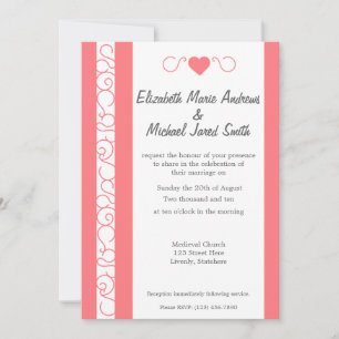 Faire-part de mariage corail et gris-coeur