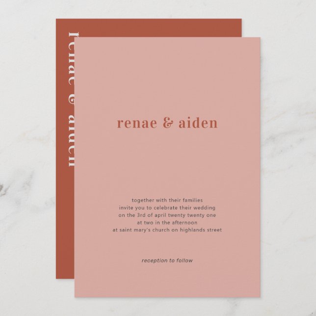 Faire-part de mariage corail, faire-part de mariag (Devant / Derrière)