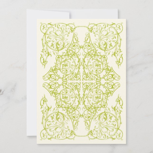 Faire-part de mariage Corner Flourish (Chartreuse) (Devant)