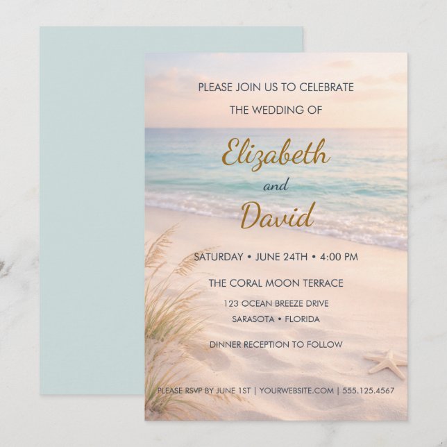 Faire-part de mariage côtier au bord de l'eau sere (Devant / Derrière)