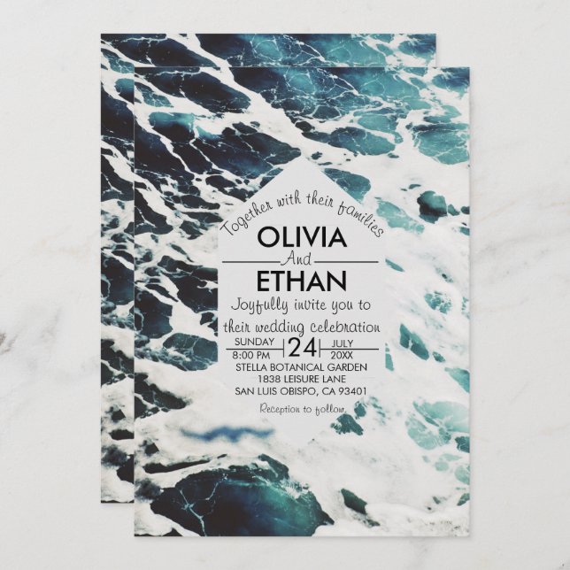 Faire-part de mariage côtière bleu marine classiqu (Devant / Derrière)