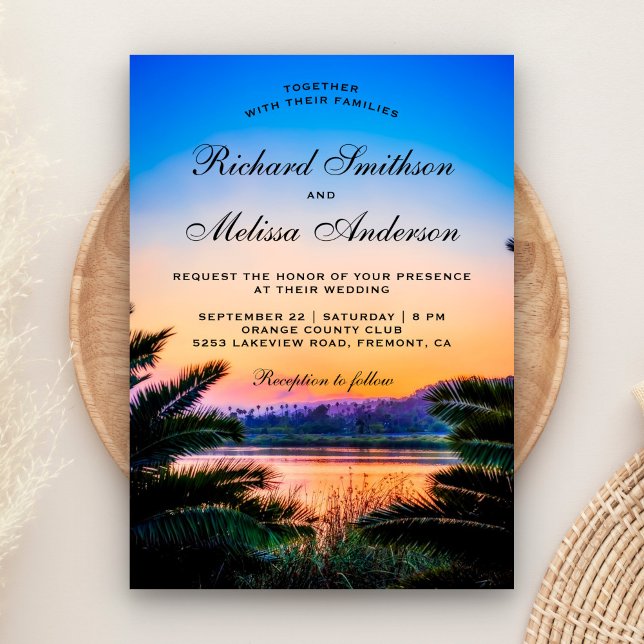 Faire-part de mariage coucher de soleil aux feuill (Créateur téléchargé)