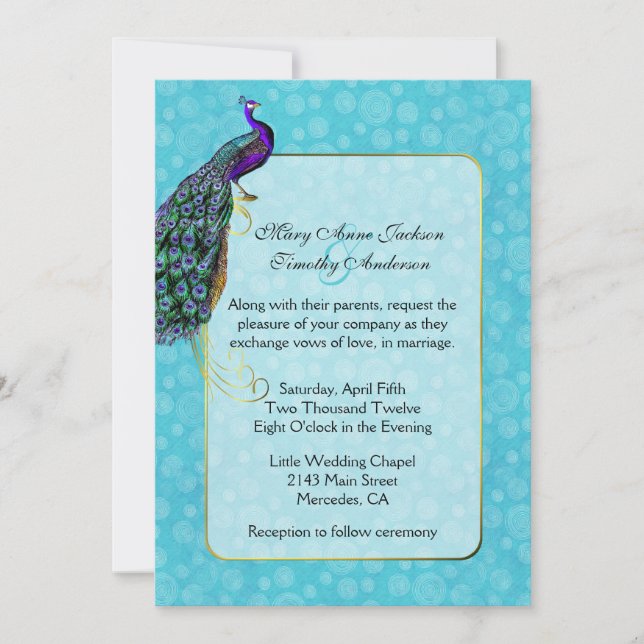 Faire-part de mariage couleur chic Peacock (Devant)