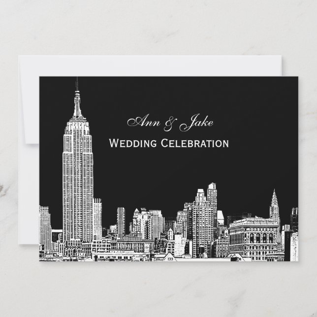 Faire-part de mariage couleur fond DIY NYC Skyline (Devant)