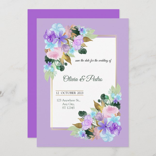 faire-part de mariage couleur lavander (Devant / Derrière)