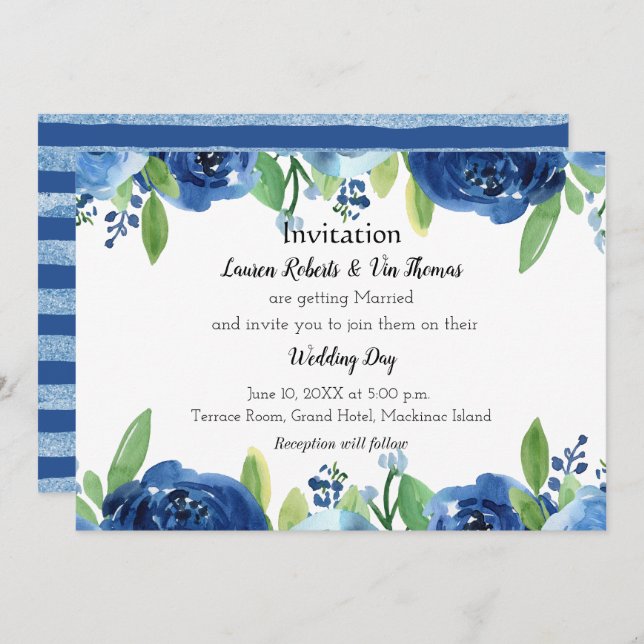 Faire-part de mariage couleur Rose bleu (Devant / Derrière)