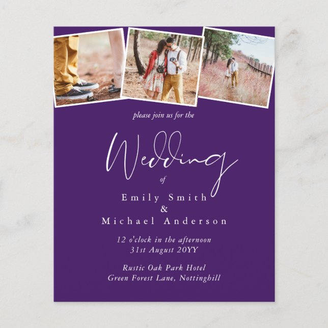 Faire-part de mariage couleurs violet jaune gris B (Devant)