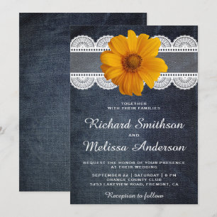 Faire-part de mariage Country Denim Lace Sunflower