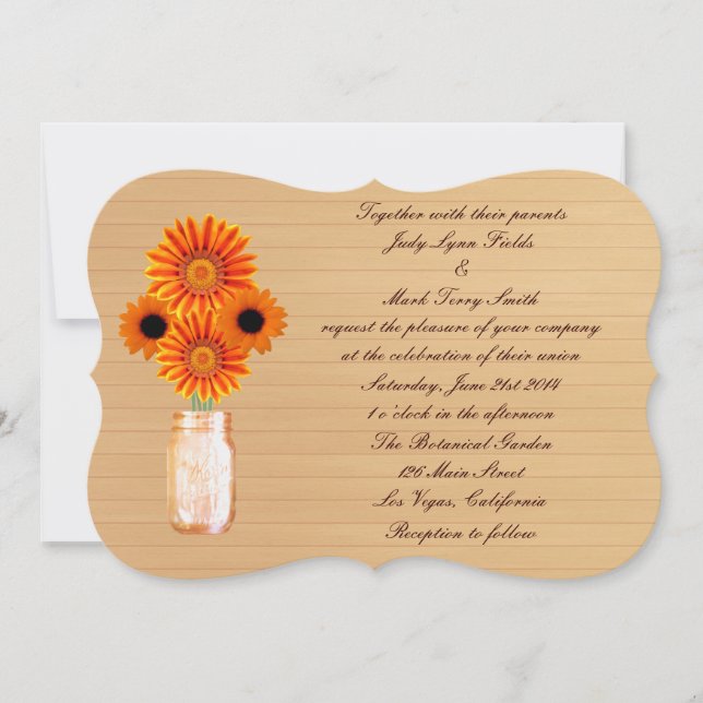 Faire-Part de Mariage Country Rustique Bocal en Or (Devant)