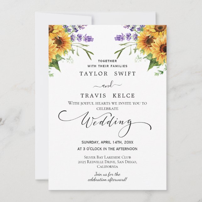 Faire-Part de Mariage Country Sunflower (Devant)