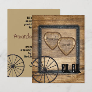 Faire-part de mariage Country Western, roue de cha