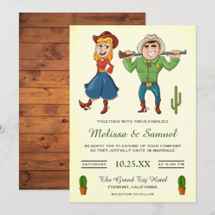 Faire-part de mariage couple cartoon cowboy cowgir